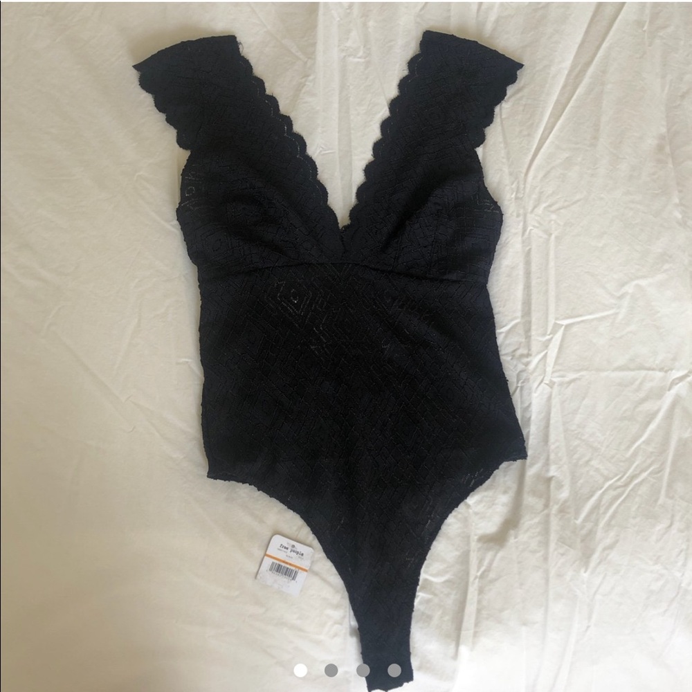 NWT Free People Intimately black lace v neck bodysuit size S